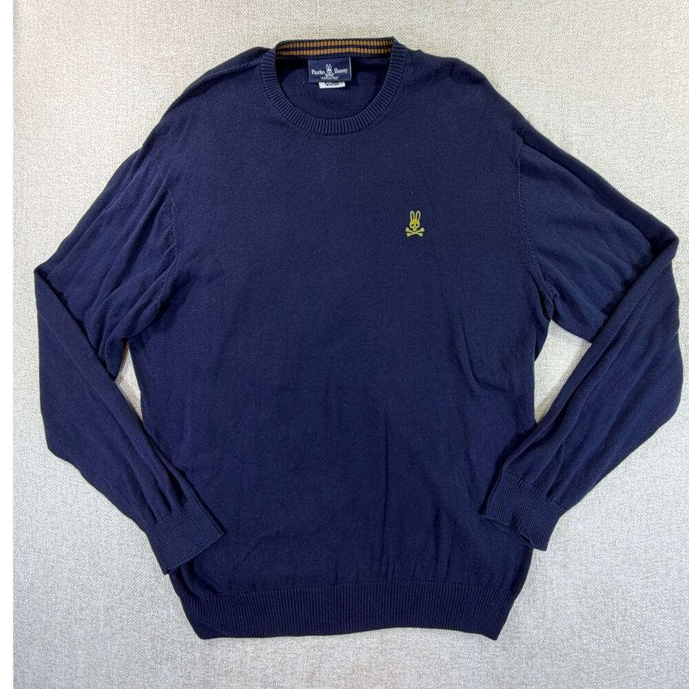 Psycho Bunny Men 2XL Blue Long Sleeve Pullover Sweater Preppy Casual Classic